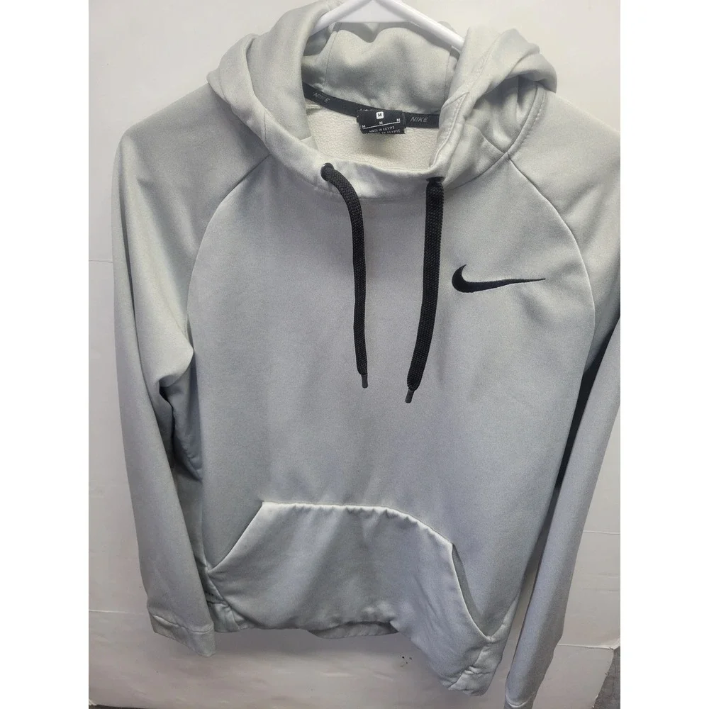 Nike Mens Dri-FIT Pullover Hoodie Grey Black Swoosh Training‎ Sweatshirt Medium